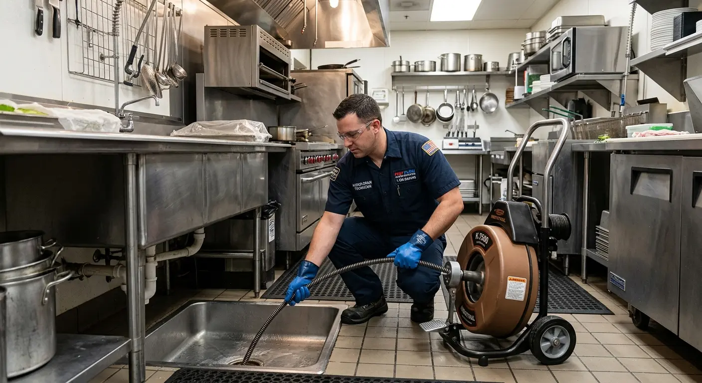 Commercial drain cleaning service in a restaurant kitchen in Bullhead City